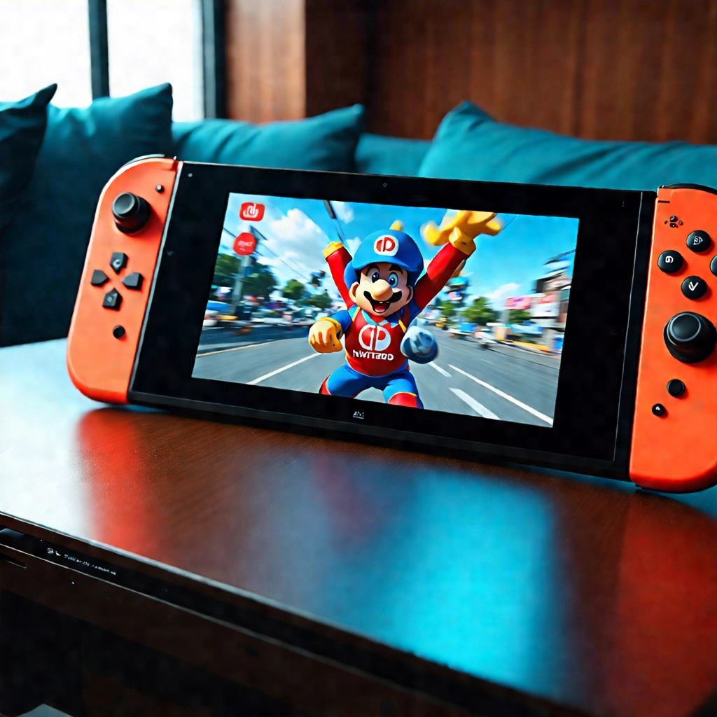 Nintendo Switch with video game screen displayed